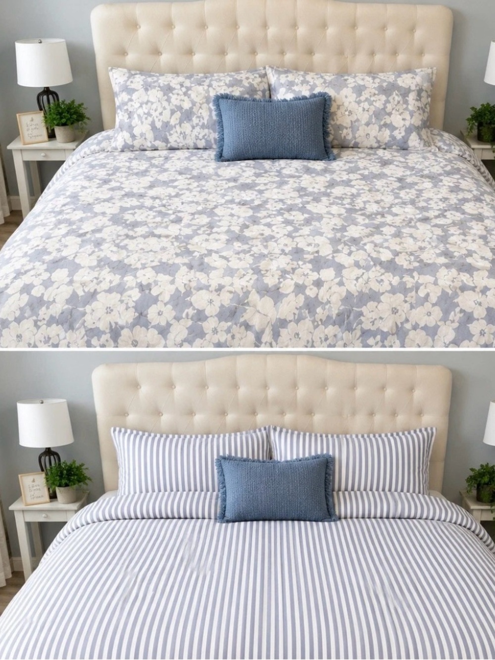 Lauren Ralph Lauren Blue and White Reversible Floral & Stripe Comforter Set